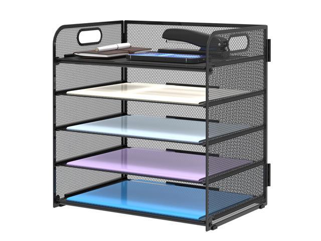5 Trays Paper Organizer Letter Tray with Handle-Mesh Desk File Holders, Paper Sorter Desk Organizer for Office, Home, Classroom or School