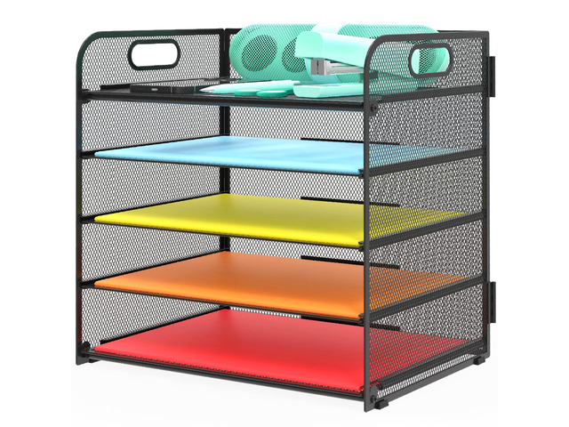 Letter Tray Paper Organizer 5-Tier Desk Organizer File Organizer Paper Holder with Handle, Metal Desktop Document Shelf Tray Office Classroom...