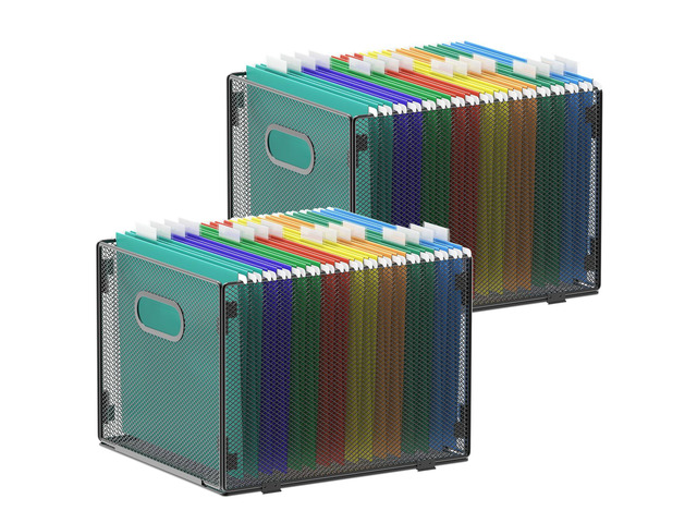 2 Pack Hanging File Organizer, Mesh File Folder Box Filing Box File Cabinet Organizer Storage Boxes, Letter Size