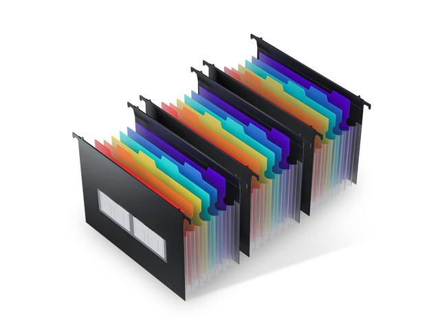 Plastic Expanding Hanging File Folders, 7 * 1.2' Accordian Pockets Large Capacity, Multi-Color Tabs, Letter Size for Filing Cabinet - 3 Packs