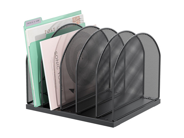 Desktop File Organizer with 5 Compartments Desk Organizer Paper Organizer for Desk Workspace Organizers for Office Supplies (Black)