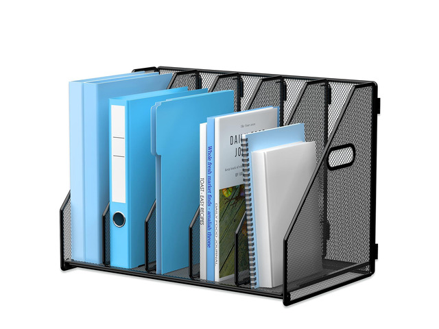 Desk File Organizer Folder Holder with 5 Vertical for Office Black Sturdy Metal Mesh, Magazine Folder Holder, Rack File Organizer for Home School,...