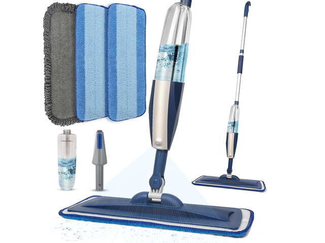 Wet Spray Mop for Floor Cleaning with 14 oz Bottle & 3 Microfiber Pads Refillable bottle, washable pads, dry/wet use for home or commercial...