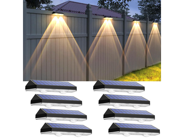 Solar Fence Lights Outdoor, 2700/4000/6000K 3 Mode, 8-12H, Black, 8 Pack IP65 Waterproof, Fence Lights Solar Powered for Outside, Backyard,...
