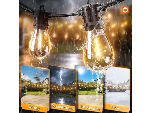 54FT(2FT) Solar String Lights Outdoor, with 24 Bulbs, Last 20+ Hrs USB Charging, IP65 Waterproof. Dimmable Timer via Remote. Memory, 3 Modes, 2700K...