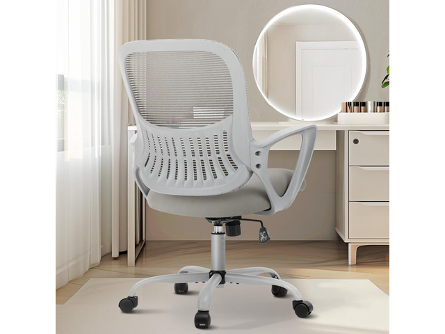 Executive Home Office Chair, Mesh Office Chair, Grey Ergonomic Executive, Adjustable Height, 360Â° Swivel Wheels, Mid-Back, Comfy Arms, Bedroom,...