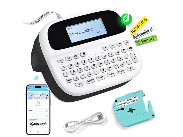 Label Maker Machine with-Tape, Rechargeable Label Maker Waterproof-Labels Backlit Bluetooth Labeler, M950 12mm Portable Label Printer, Home Office...