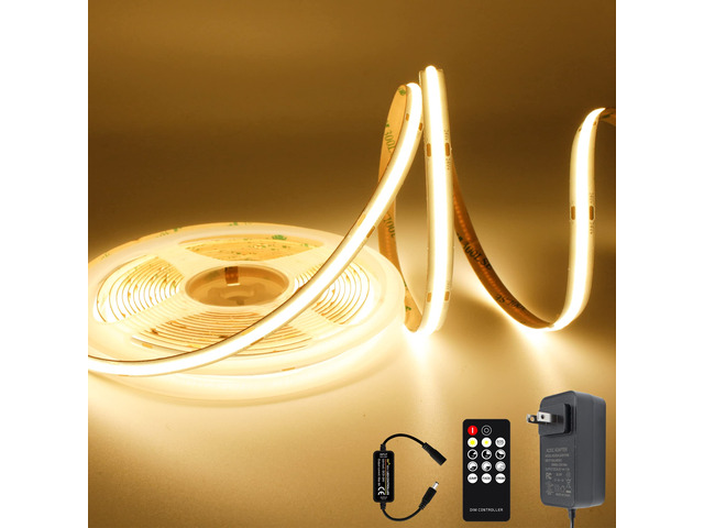 COB LED Strip Light Warm White, High Bright LED Strips with 2400LEDs, RF Remote and UL Power Supply, 3000K Dimmable LED Lights for Bedroom,...