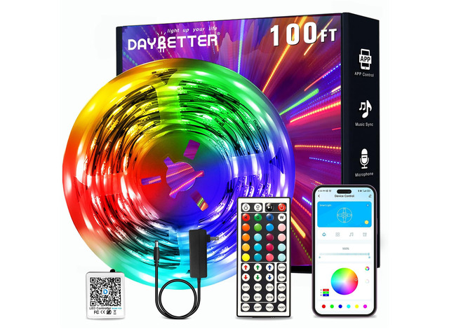 LED Strip Lights 100ft, Smart Lighting with App Remote Control, RGB LED Lights for Bedroom, Music Sync Color Changing for Room Home Decor Party (1...
