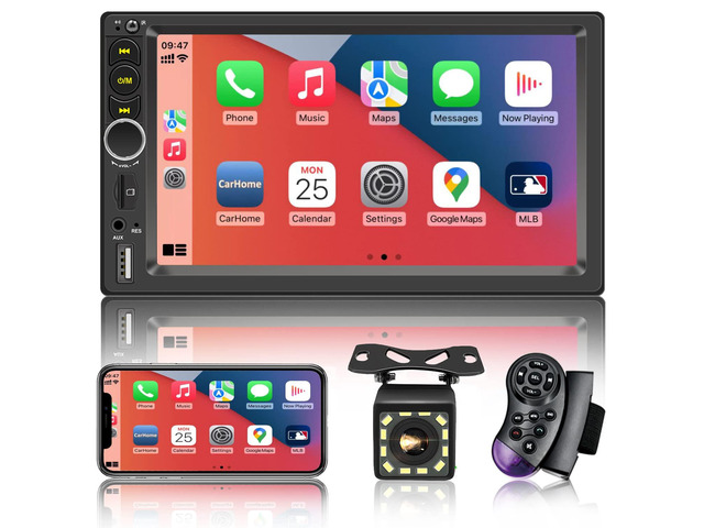 7'' Double Din Car Stereo Build-in Apple Carplay,Touchscreen Car Radio Bluetooth 5.1 Hand-Free Calling, FM,GPS Navigation,Night Vison Backup...