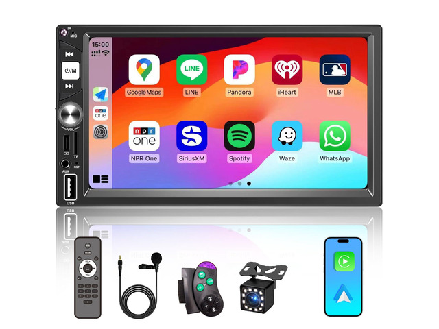 7 Inch Double Din Car Stereo Wireless Apple CarPlay Android Auto Radio Bluetooth 5.2,IPS Touchscreen 1024*600, Backup Camera,FM,EQ Audio,Dual...