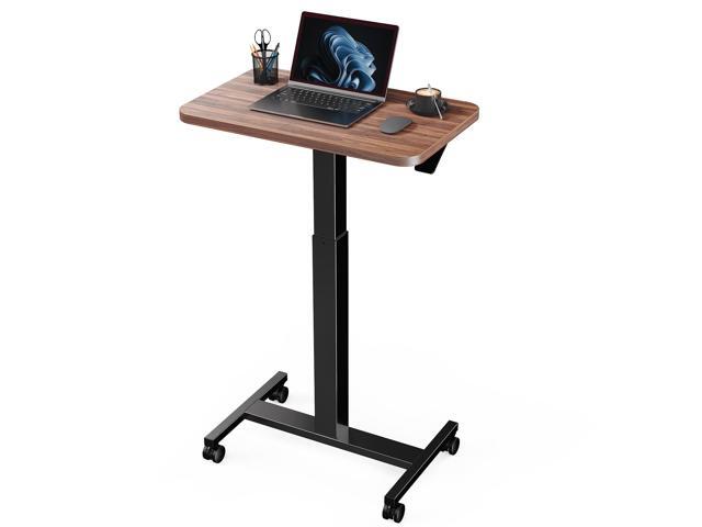 Mobile Standing Desk, Wider Height Adjustable Computer Desk, Rolling Sit Stand Desk with 4 Lockable Wheels, Desk for Home Office and Classroom, Walnut