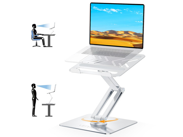 360° Rotating Laptop Stand for Desk fit 10-17' Device Adjustable Height, Ergonomic Laptop Riser Standing Desk Converter, MacBook Stand, Aluminum...