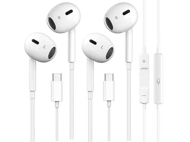 2 Pack USB C Wired Headphones for iPhone 17/16/15 Pro Max Earbuds