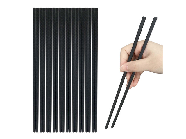 10 Pairs Fiberglass Chopsticks, Reusable Chopsticks, 9.3 inches Dishwasher Safe, Non-Slip, Black