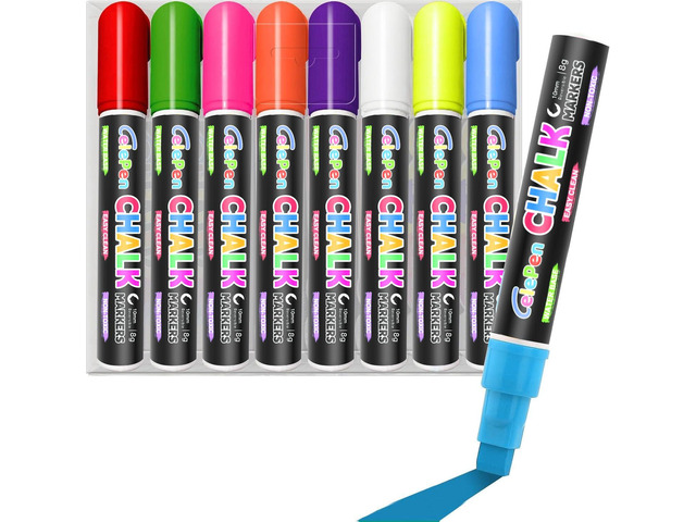 Window Chalk Markers for Cars Glass Washable, 8 Colors Jumbo Liquid Chalk Marker Pens with 10mm 3 in 1 Nib Wide Tip, Chalkboard Markers Car Window...