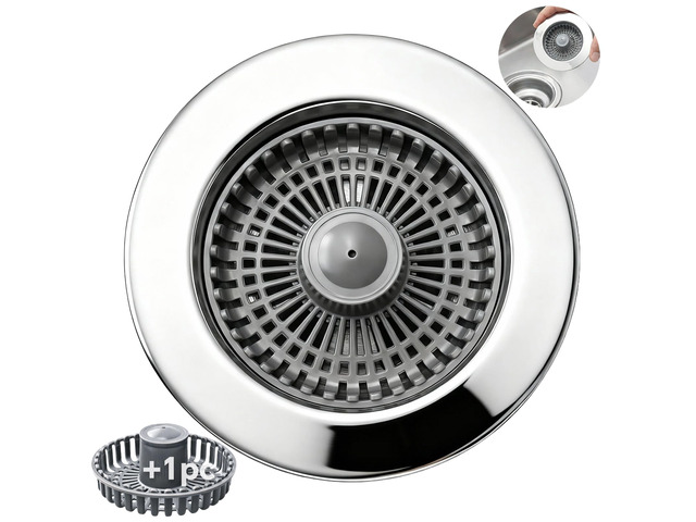 Solid Brass Body 3-in-1 Kitchen Sink Drain Strainer & Stopper, Heavy Duty Pop Up Plug Assembly with 2 Baskets, Anti-Clog Replacement for US...