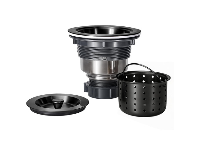Kitchen Sink Drain 3-1/2 Inch Black Sink Drain Assembly Kit, Removable Deep Sink Strainer Basket with Sink Stopper/Sealing Lid for Home, Kitchen,...