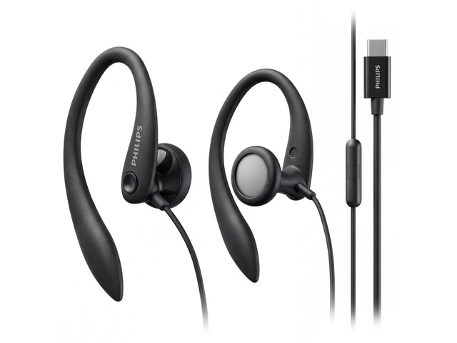 USB-C Wired Earbuds with Microphone, Secure Fit Over-Ear Sport Earhooks, Deep Bass 15mm Drivers, in-Line Controls, Plug-and-Play USB-C Earphones,...
