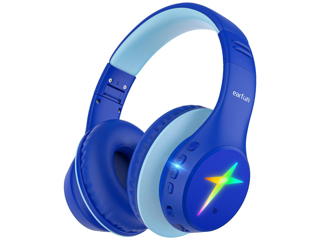 K4 Kids Bluetooth Headphones, Wireless Headphones with Lights, Blue 74/85/94dBA Volume Limited, Built-in Mic, 90H Playtime, Stereo Sound...