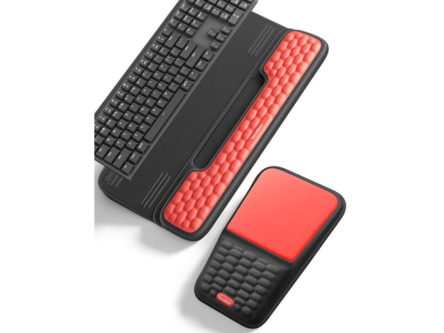 Keyboard Stand and Mouse Pad Set with Wrist Rest and Storage Soft Memory Foam Computer Wrist Support Pad, Ergonomic Keyboard Riser Holder Lift for...