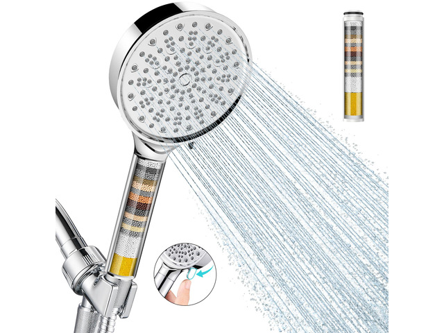 Filtered Shower Head with Handheld, Water Softener for Hard Water High Pressure 6 Spray Mode Shower Head with Filters - Remove Chlorine and Harmful...