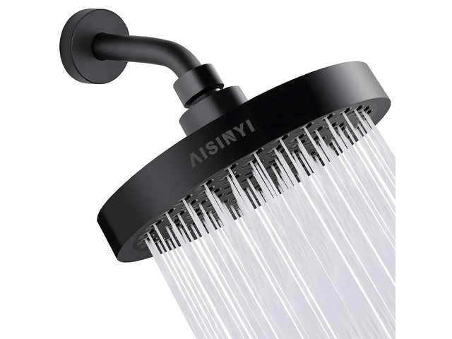 6' High Pressure Rain Shower Head, Luxury Matte Black Finish 6 Inch Fixed Bathroom Showerhead, Adjustable Replacement, 90 Anti-Clog Nozzles,...