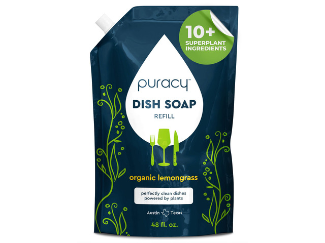 Natural Dish Soap Refill - Skin-Softening Plant-Based Liquid Dishwashing Detergent Soap, Clean-Rinsing Water-Sheeting Formula (Organic Lemongrass,...