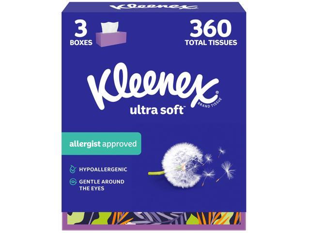Ultra Soft Facial Tissues, 3 Flat Boxes, 120 Tissues per Box, 3-Ply (360 Total), Packaging May Vary