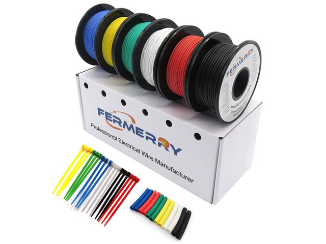 22 AWG Stranded Wire Spool 10ft Each 6 Colors Flexible 22 Gauge Silicone Hook up Wire Kit Electrical Tinned Copper Wire