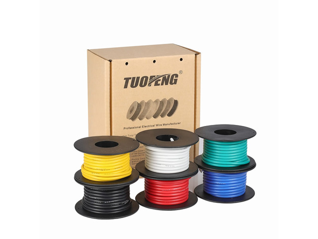 16awg Flexible Silicone Wire, 16 Gauge, 6 Colors 15ft Each Tinned Copper, Silicone Rubber Insulated, OD: 3 mm, 600V Stranded, Automotive Wiring