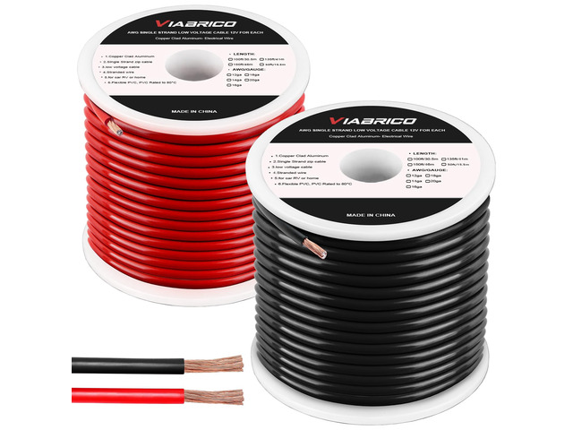 16 Gauge Wire 200FT, 16 AWG Auto 100ft Each Spool, 2 Colors Copper Clad Aluminium Low Voltage Electrical Wire 16 Gauge, Hookup Wire Kit for...
