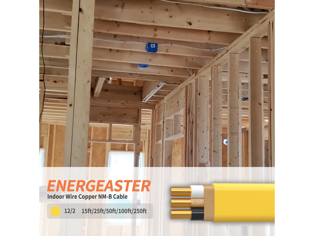 Solid Indoor 12/2 W/G NMB Cable 25ft, Electrical Wire, Yellow 25FT NMB Cable 12 Gauge Wire 2 Conductors 600V Bare Copper Non-Metallic Sheathed...