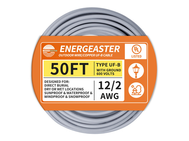 12/2 UF-B 50FT Solid Underground Feeder Direct Burial Cable UV & Moisture Resistant, Ideal for Outdoor Lighting & Pump Installations & Residential...
