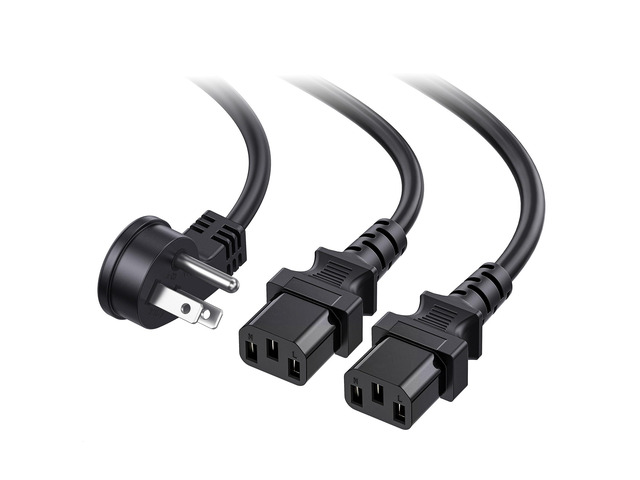 Computer Power Cord Splitter, NEMA 5-15P to 2X IEC C13, 10ft 16 AWG Cord, 13A 125V Rated, for Dual Monitor or PC Setup