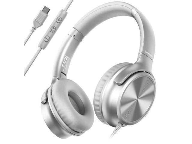 USB C Headphones Wired, Over Ear USB C Wired Headphones with Microphone, Volume Control, HD Stereo Sound, Foldable USB Type C Headphone for...