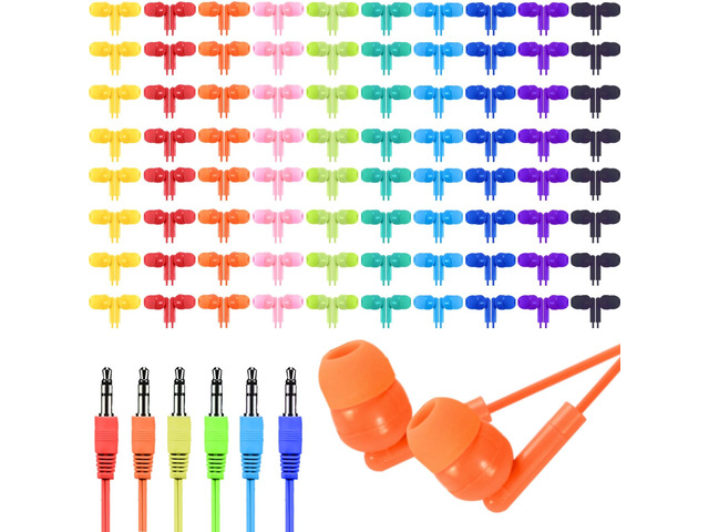100 Pack Bulk Earbuds for Classroom School Student K-12, Affordable in-Ear with 3.5mm Jack, Wired Headphones for Kids Children Boys Girls Toddler