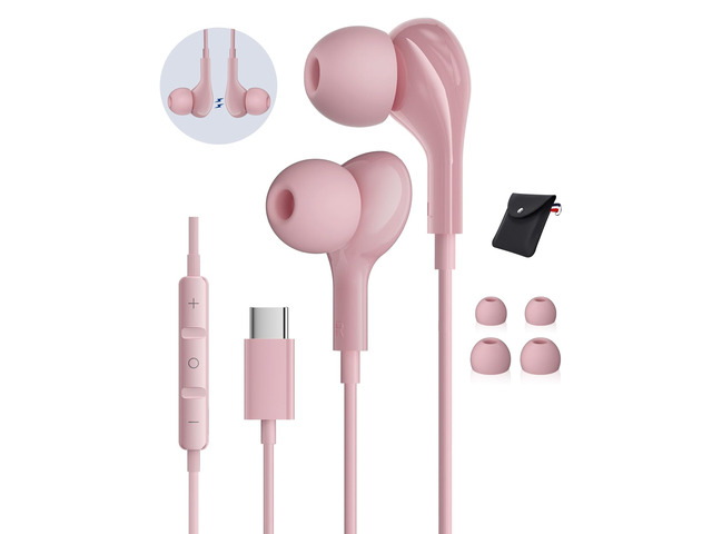 USB C Headphones Wired for iPhone17 16 Pro Max 15 Plus iPad Pro Air Pink Wired Earbuds Magnetic for Samsung Galaxy S24 S23 Ultra S26 S25 S22 in-Ear...