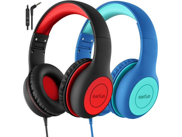 K1 Kids Headphones Wired with Mic, Headphone for Kids School 2Packs 74/85dB Volume Limit, Portable Wired Headphone with Shareport, Stereo Sound,...