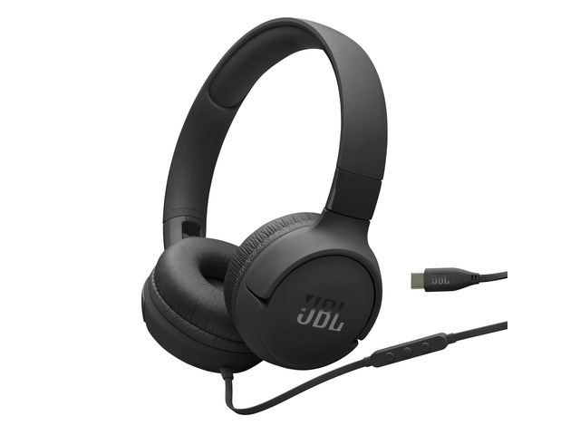 Tune 520C USB-C - Wired On-Ear Headphones - Black Hi-Res audio, Pure Bass Sound, Compatible with USB-C devices, 3-button remote with microphone, EQ...