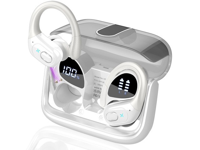 Wireless Earbuds 75H Bluetooth 5.4 Sport Headphones with Earhooks, White IPX7 Waterproof In-ear Buds Feature ENC Noise Cancelling Mic & Deep Bass....