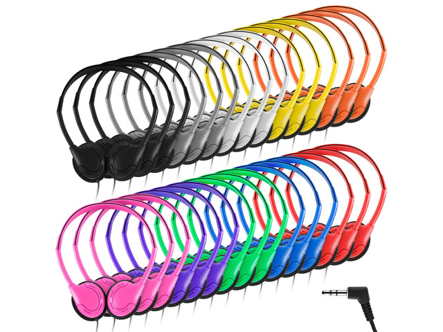 30 Pack Over Ear Headphones Corded Bulk Set 3.5mm,Classic Color On Ear Headsets Adjustable Earphones with Cord for Library Computer Lab Online...