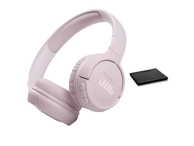 Tune 510BT: Wireless Bluetooth On-Ear Headphones with Purebass Sound - with Cleaning Cloth (Rose, Standard), T510BT-Black-Cloth