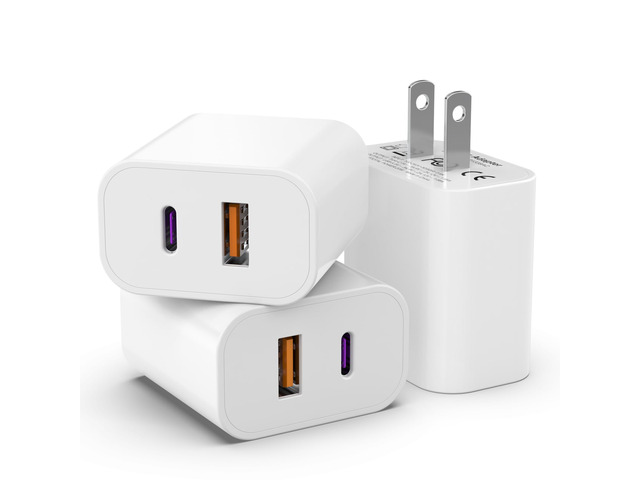 3 Pack i Phone 17 16 15 14 USB C Charger Block, iGENJUN 20W Dual Port QC + PD 3.0 Power Adapter Wall Charger, Double Fast Plug Charging Brick for i...