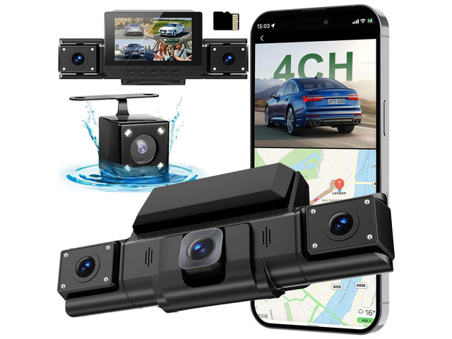 4 Channel Dash Cam,360° All-Around View Front Rear Left Right Inside Car Camera,3' IPS Screen,4-Way Dash Cam with 24H Parking Mode,Built-in GPS,8...