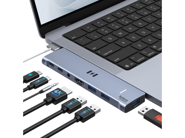 USB C Adapter HDMI Hub for MacBook Air/Pro 2026-2018 Mac Multiport Dongle 7-in-2 MacBook Accessories Dongle, 4K@60HzHDMI, Thunderbolt 3, USB C & A...