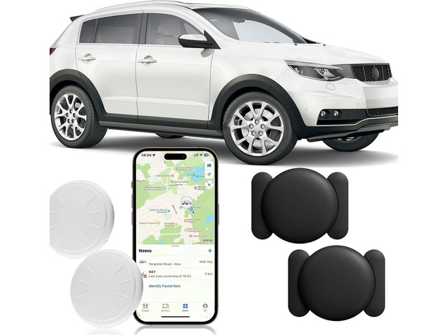 GPS Tracker for Vehicles, 2PCS Mini Hidden Vehicles Tracker with Magnetic Case, Work with Find My (iOS Only), No Monthly Fee, No Subscription (Black)