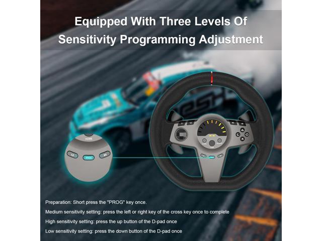 TOPWOLF Racing Wheel with Clutch Pedals - Force Feedback, Adjustable, for Xbox/PS4/PC