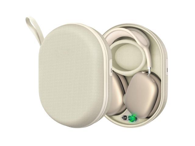 TOPWOLF Charging Case for AirPods Max with Battery & Sleep Mode - Hard Shell Travel Carrying Case, External Power Bank for AirPods Max creamy white