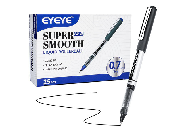 Black Rollerball Pens Pack of 25, 0.7mm Fine Point, Quick Dry Back to School Essentials, Liquid Ink Roller Ball Pen Fine Point Smooth Writing Pens...